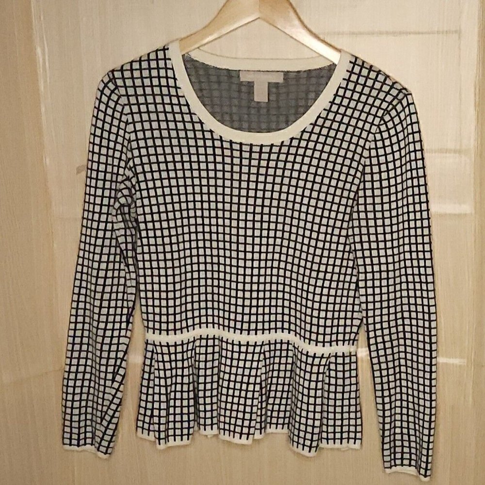 Banana Republic Petite Black White Peplum Sweater Small